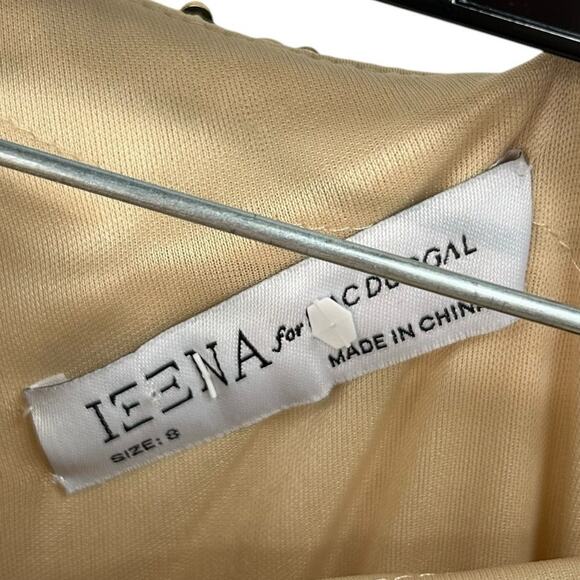 Ieena for Mac Duggal Gold Sequined One Shoulder Bishop Sleeve Trumpet Gown 8 - Picture 4 of 7